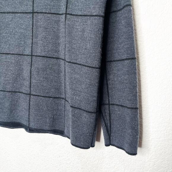 Eileen Fisher Fine Merino Box-Top Sweater Window Pane Sustainable Wool Petite - Picture 9 of 11